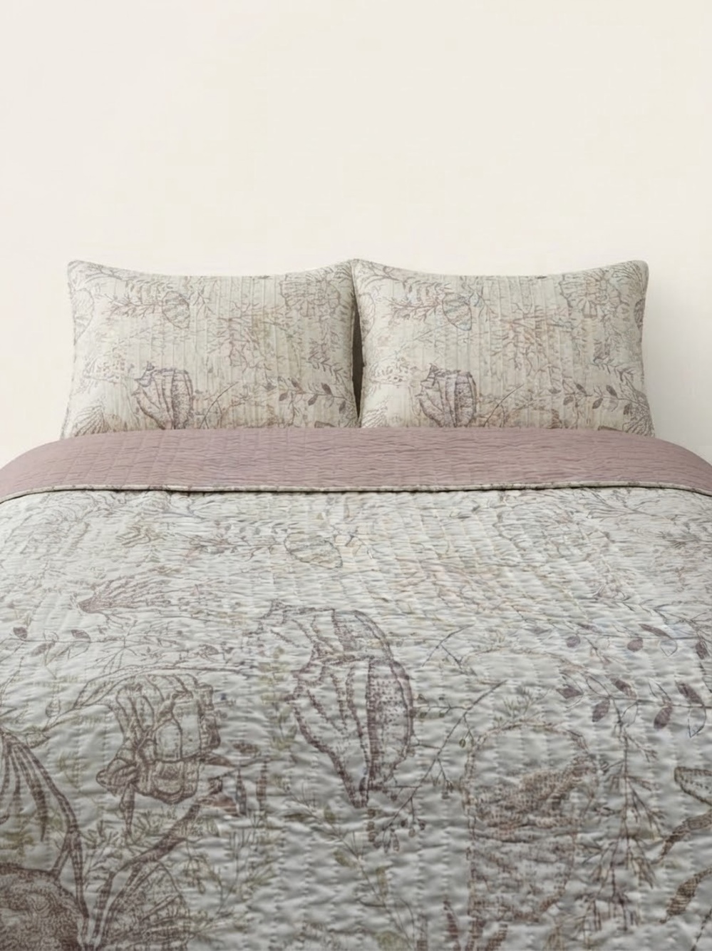 3-Piece King Quilt Set,Reversible Nautical,Dusty Rose,2 Shams,Lightweight